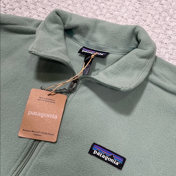NWT’s Women’s Patagonia Micro D 1/2-Zip Fleece Pullover Elwood Green Size Medium - Picture 9 of 15